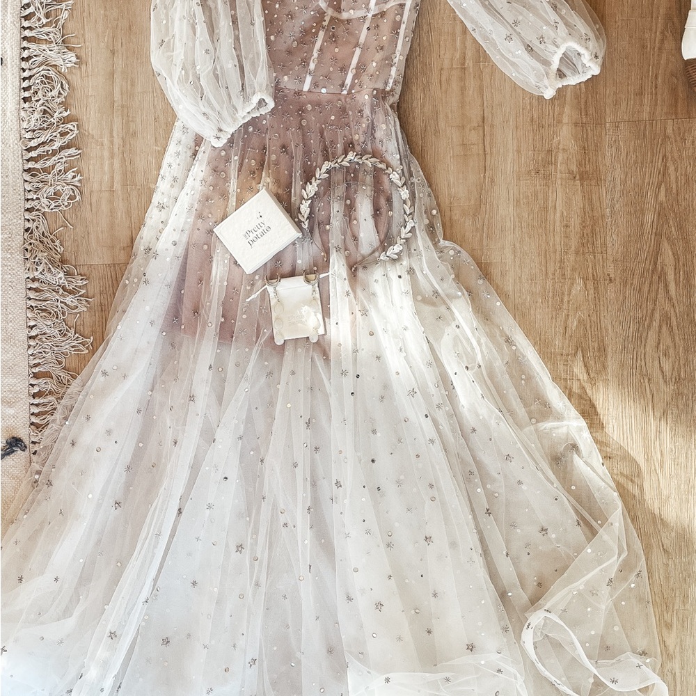 Kyha Studios Gown Wedding Prom Graduation Size 12 Fits 8 Tulle White Cream Maxi - Picture 3 of 7